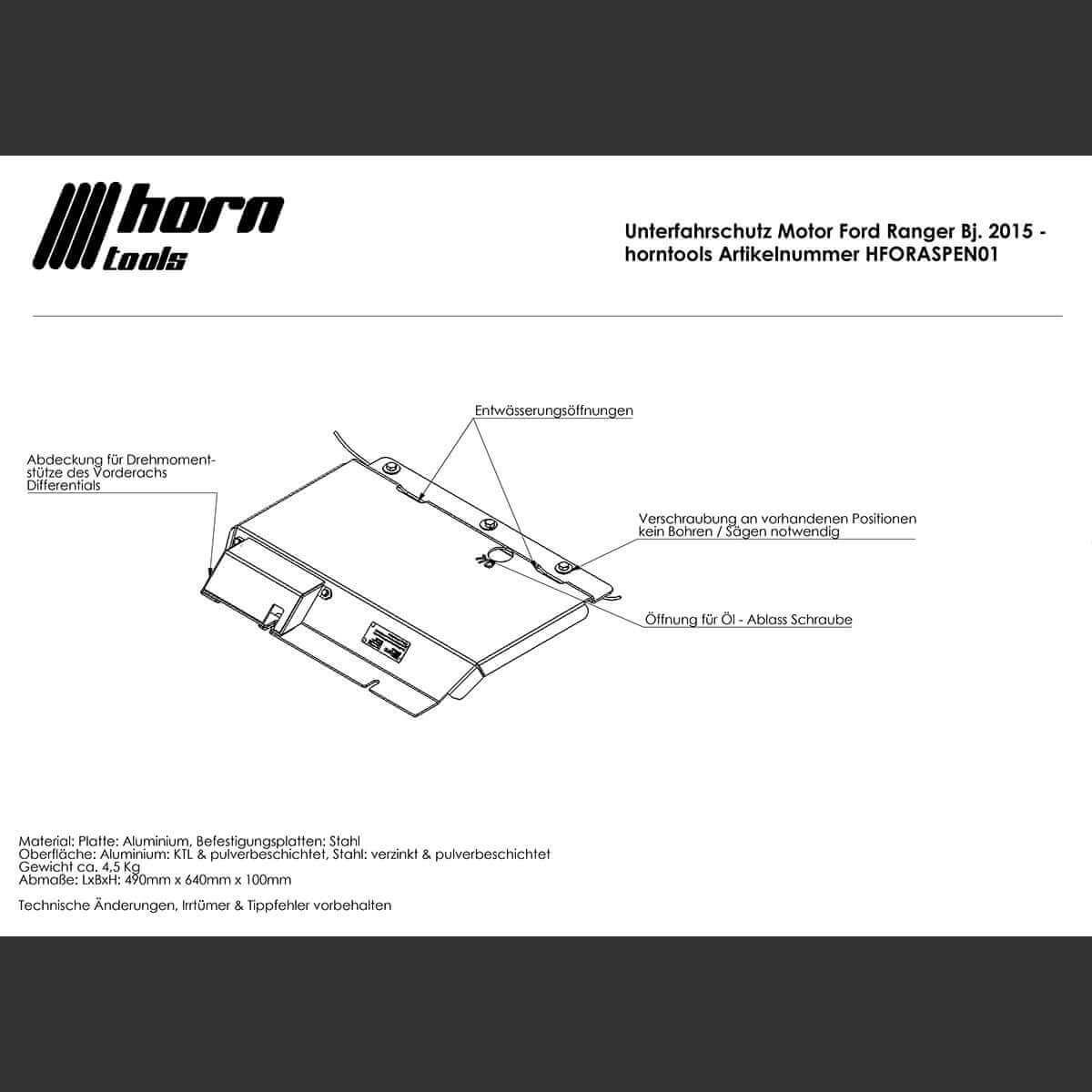 Protezione antincastro motore per Ford Ranger T6 e T7 (anni 2011 - 2022)