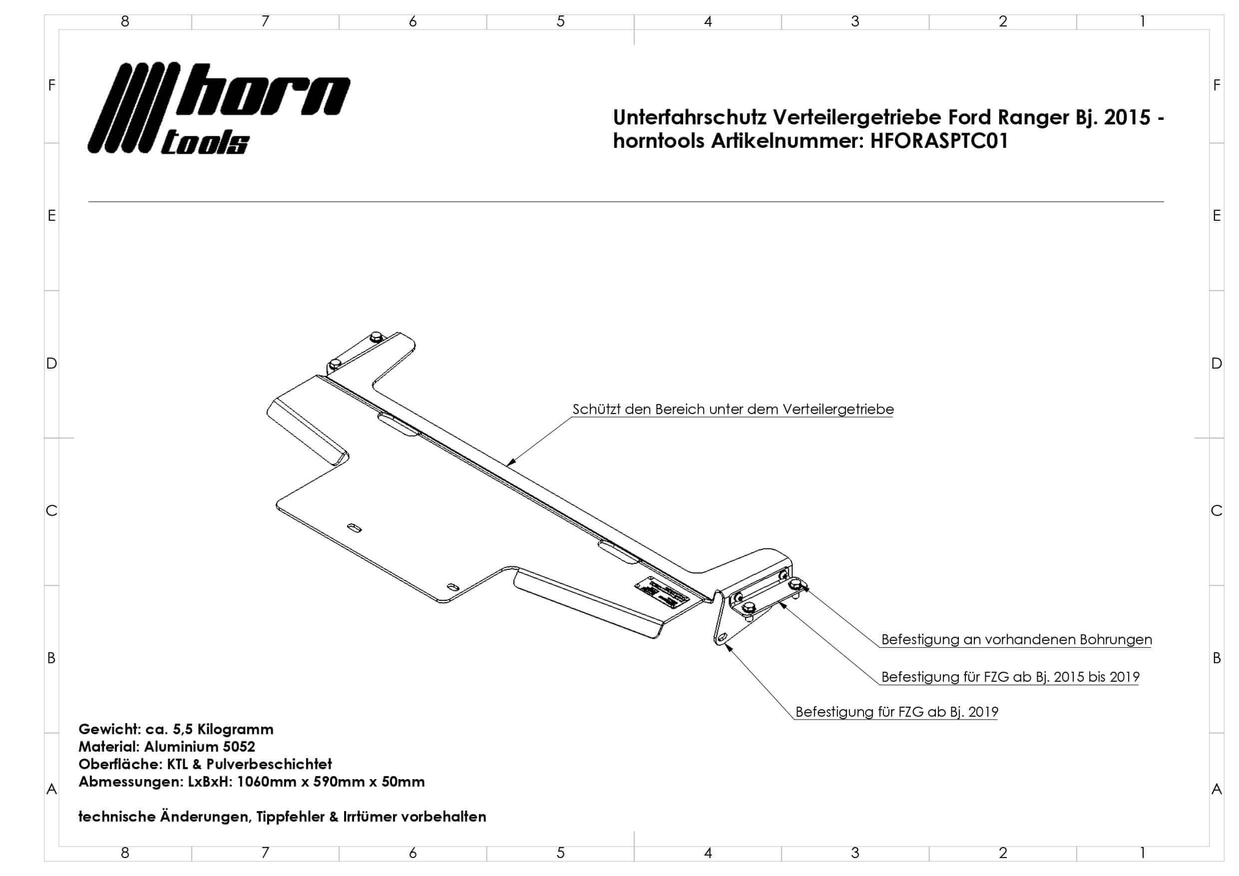 Protezione antincastro scatola di trasferimento per Ford Ranger T6 e T7 anni 2011 - 2022