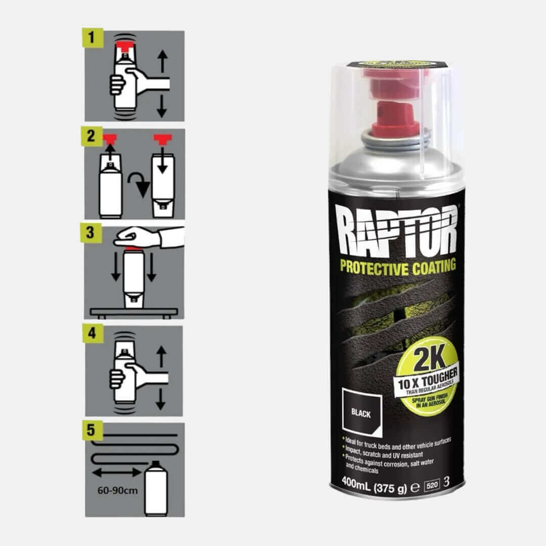 RAPTOR 2K Spraydose - 400 ml mit Härter - Schwarz